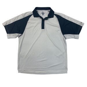 Reebok Golf Polo Shirt Mens L Large White Striped Colorblock PlayDry Lightweight